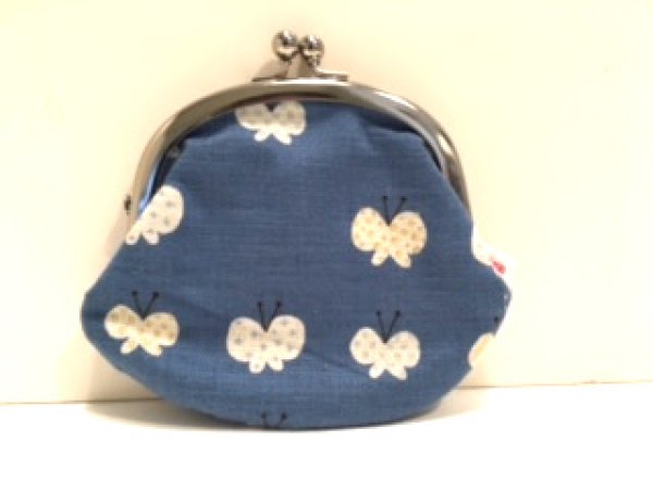 Photo1: がまぐち（小）　丸型フラットタイプ/Coin purse　Roundbase・Flat type　Butterfly　Blue (1)