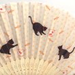 Photo2: Folding Fan 21cm　Black Cat&Goldfish　Orange　/ 　21cmデザイン扇子　ネコと金魚　麻の葉オレンジ (2)