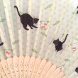 Photo2: Folding Fan 21cm　Black Cat&Goldfish　Green　/ 　21cmデザイン扇子　ネコと金魚　麻の葉緑 (2)